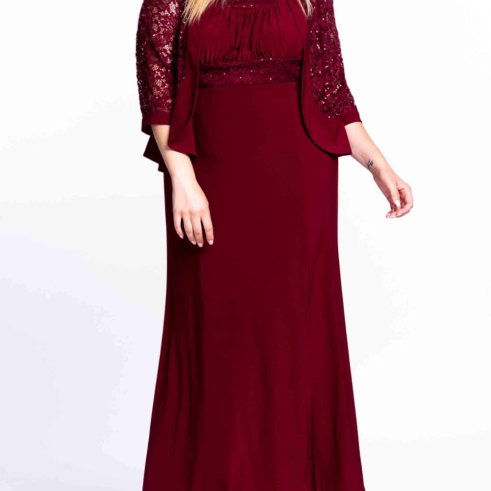 R & M Richards Wine Long Sleeve Gown with jacket